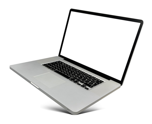 Hovering aluminium laptop with blank screen and popular design - Fotografie, Obrázek