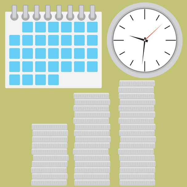 Time is money. Coin silver stock with clock - Vector, Image