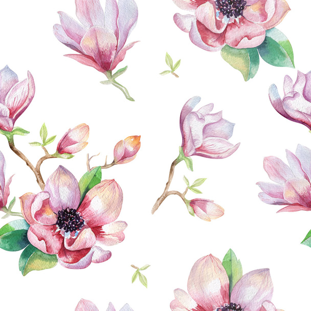 magnolia flowers and leaves pattern - Photo, Image