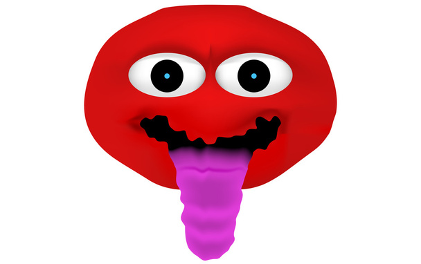 Crazy and insane red emoticon with lolling tongue (tongue out of mouth). Red face with pink tongue out. Malicious red faced emoticon with pink tongue. Isolated on white background. - Vector, Image