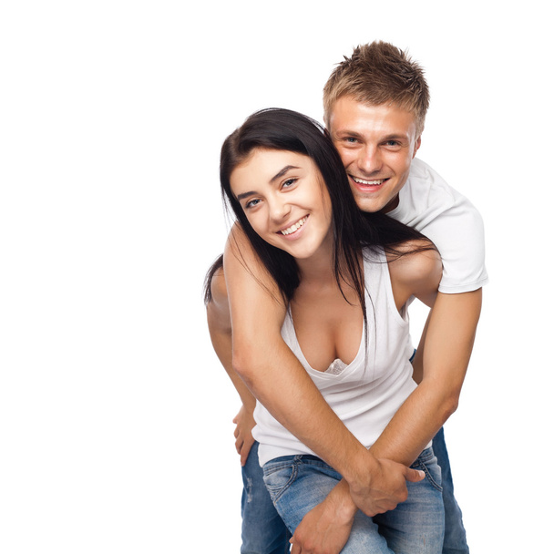 Happy young couple in casual clothing - Fotoğraf, Görsel