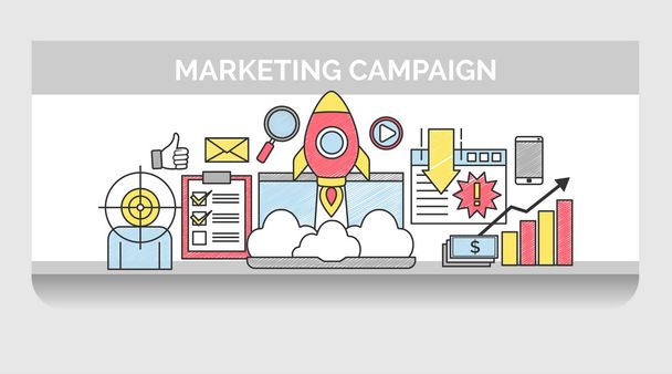 Thin Line Icons für Internet Marketing Kampagne - Vektor, Bild