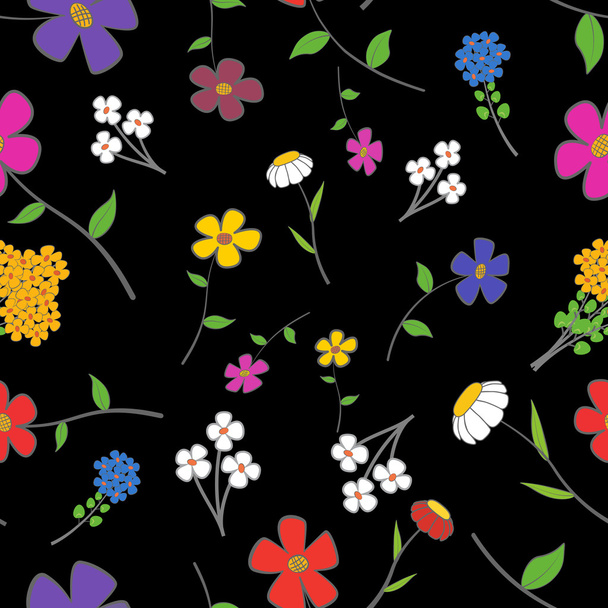 černé květinové bezešvé - Vektor, obrázek