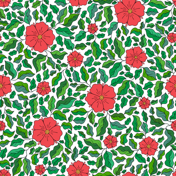 Seamless retro red flower pattern in vector - Vektor, obrázek