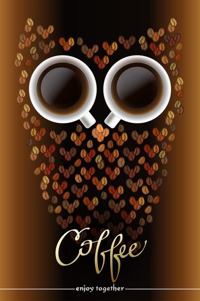 Owl shape made of coffee - Vector, Image