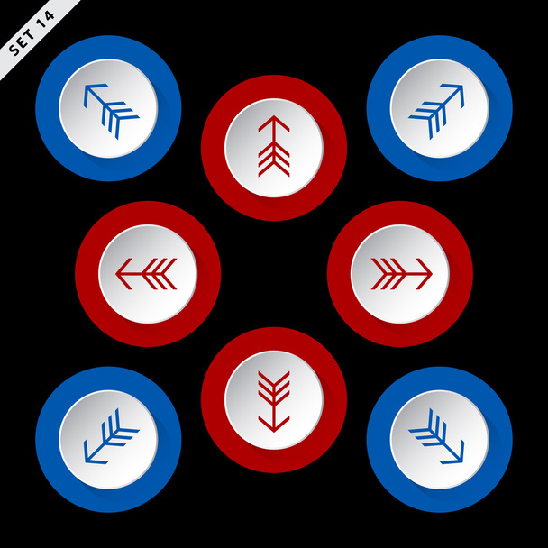 rode en blauwe pijlen, acht richtingen - Vector, afbeelding