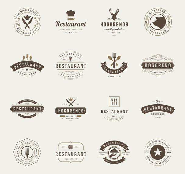 Vintage Restaurant Logos Design Templates Set. - Vector, imagen