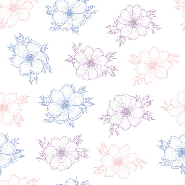 Floral seamless pattern of flower anemone - Вектор,изображение