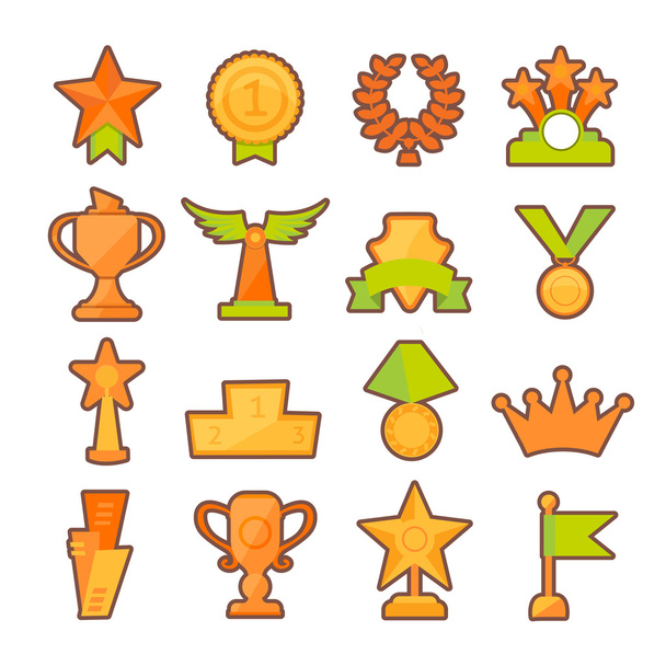 Conjunto de iconos vectoriales de copas de premios deportivos dorados en estilo plano moderno
. - Vector, Imagen