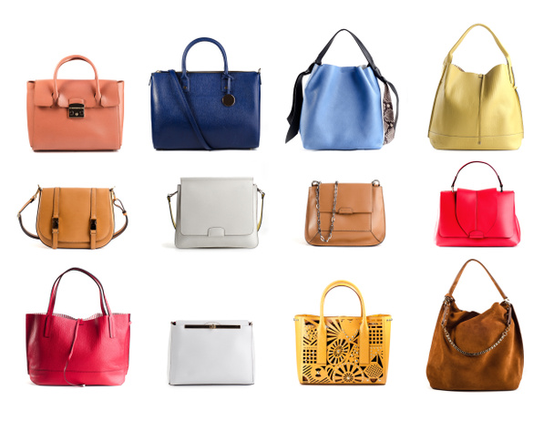Grup renk deri kadın çanta ve cüzdanlar beyaz arka plan üzerinde izole - Fotoğraf, Görsel