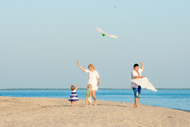 Happy family launching a kite. - Photo, Image