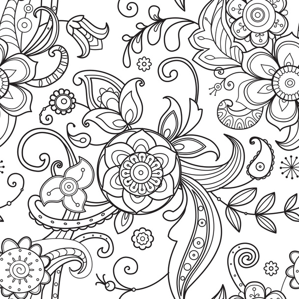 Black and white ornamental doodle pattern - Vector, Image