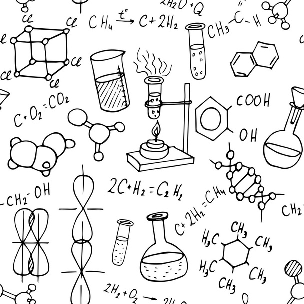 Χημεία χέρι που doodles φόντο. εικονογράφηση φορέας επιστήμη - Διάνυσμα, εικόνα