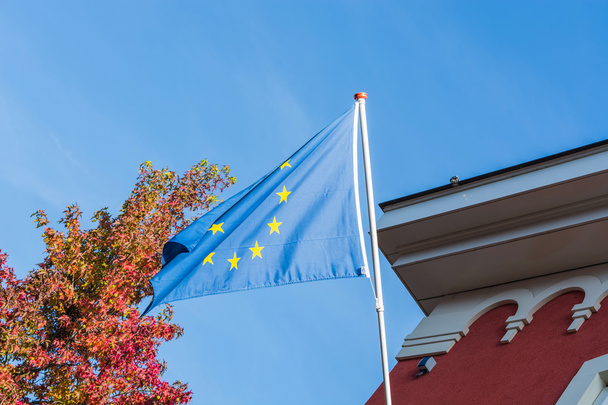 EU-zászló előtt egy régi épület - Fotó, kép