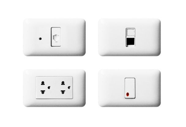 TV outlet, cable outlet, Electronic plug switch on white wall - 写真・画像