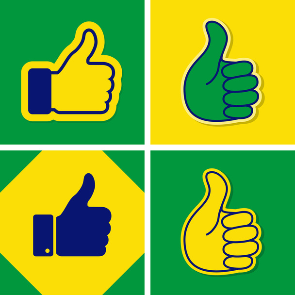 Ensemble d'icônes vectorielles pouce vers le haut, en utilisant les couleurs du drapeau du Brésil
. - Vecteur, image