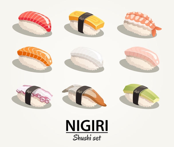 Japón alimentos - vector ilustraciones conjunto - sushi nigiri
 - Vector, imagen