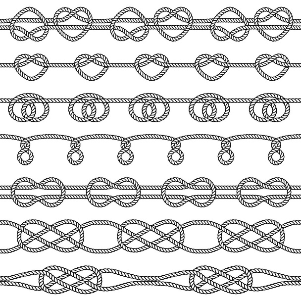 Набор веревки узлов. Декоративные бесшовные элементы
 - Вектор,изображение
