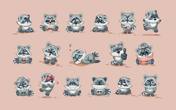 isolated Emoji character cartoon Raccoon cub sticker emoticons with different emotions - Vector, Image