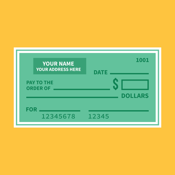 Vector bank check template. Bank cheque with empty fields flat design vector illustration - Vector, Image