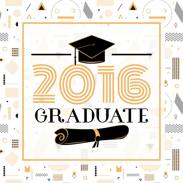 Vector illustration on seamless background congratulations of graduation 2016 class of, hipster geometric design for the graduations party. Card graduates - Vector, Image