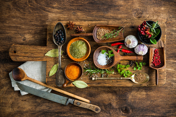 Colorful spices on wooden table - Foto, immagini