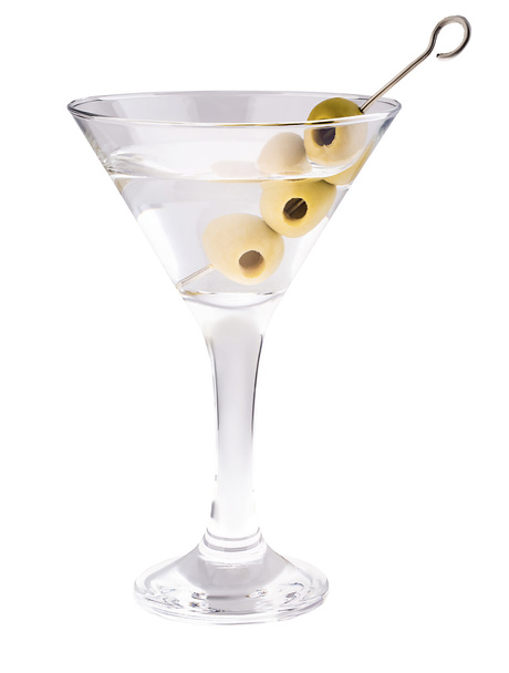 Delicious cocktail with olives in martini glass on a white background. - Foto, Bild