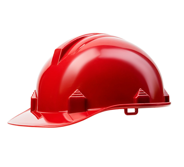 Red safety helmet close-up isolated on a white background. - Photo, Image