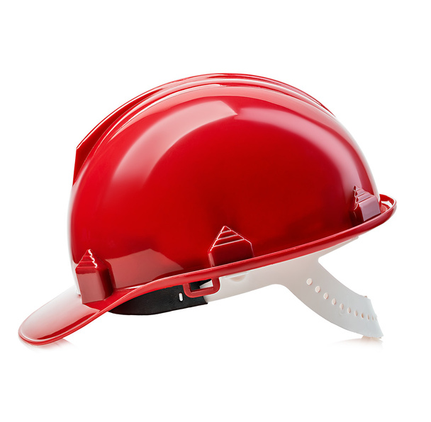 Red safety helmet close-up isolated on a white background. - Photo, Image