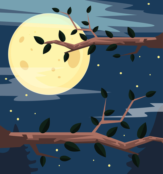 Night forest. Vector flat cartoon illustration - Vektor, obrázek