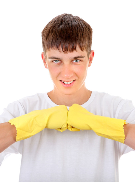 Teenager in Rubber Gloves - 写真・画像