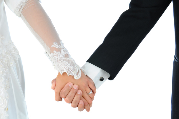 Closeup Wedding Couple Holding Hands - Photo, image