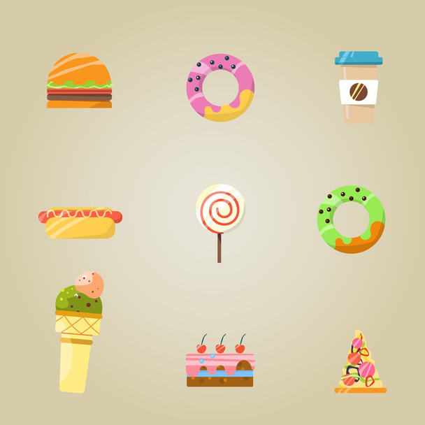 Lovely eat icons. Donuts, lollypop, ice-cream - Vektor, Bild
