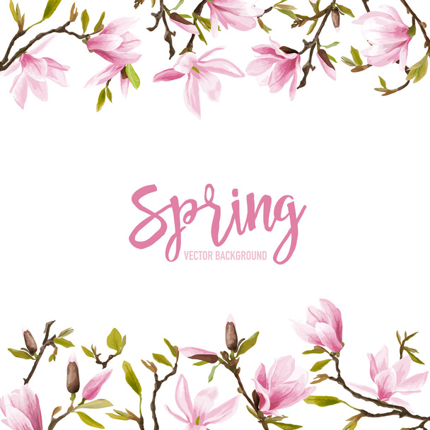 Spring Blossom Background - Magnolia Flowers - in vector - Διάνυσμα, εικόνα