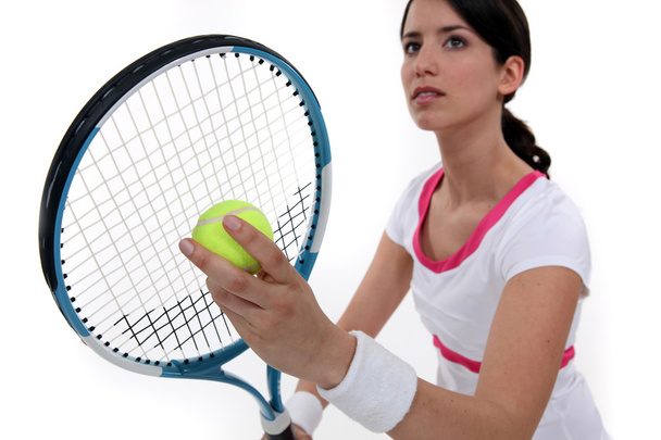 Tennis player about to serve - Zdjęcie, obraz
