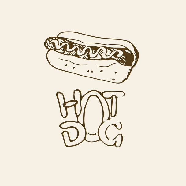 Ilustração desenhada à mão de cachorro quente
 - Vetor, Imagem