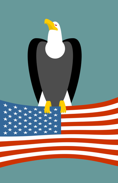 Φαλακρός αετός και αμερικάνικη σημαία. ΗΠΑ εθνικό σύμβολο του πουλιού. Μεγάλο - Διάνυσμα, εικόνα