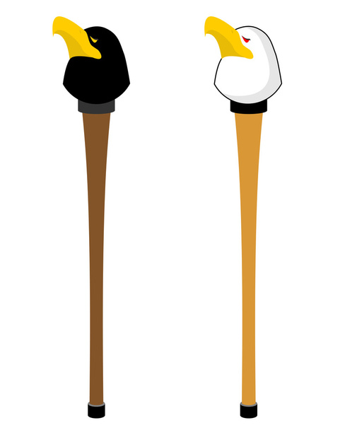 Walking stick with hawk head. Staff decorated head of White Eagl - Vector, afbeelding