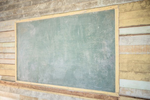 Green chalkboard texture; Old green chalkboard texture background; Old wood wall in class room perspective view - 写真・画像