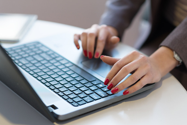 Kobieta pisze na laptopie - Zdjęcie, obraz
