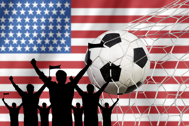 silhouettes de fans de football avec drapeau des États-Unis .Cheer Concept
 - Photo, image