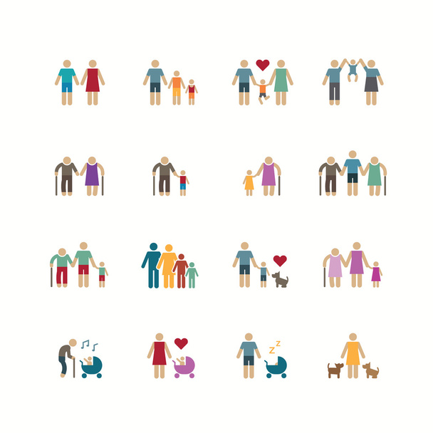 Family silhouette icons flat design vector set. - Vector, Image