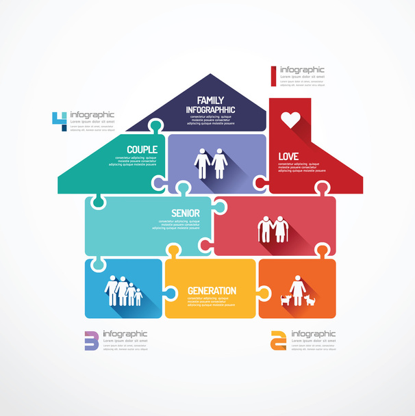 house shape  jigsaw banner . family concept infographic Template - Vector, Image