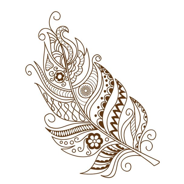 isolated decorated feather in the boho style - Vector, Image