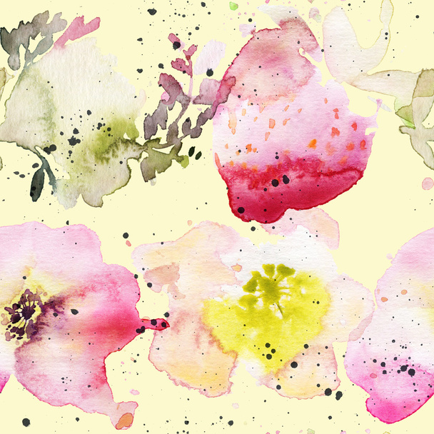 Strawberry flowers seamless pattern watercolor. Abstract graphic - Foto, immagini