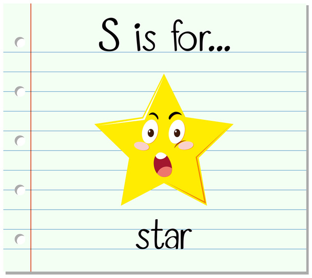 Flashcard letter S is voor star - Vector, afbeelding