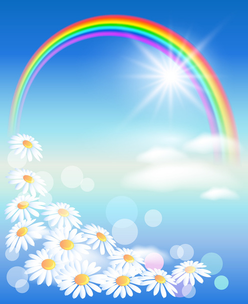 Rainbow with flowers - Вектор,изображение