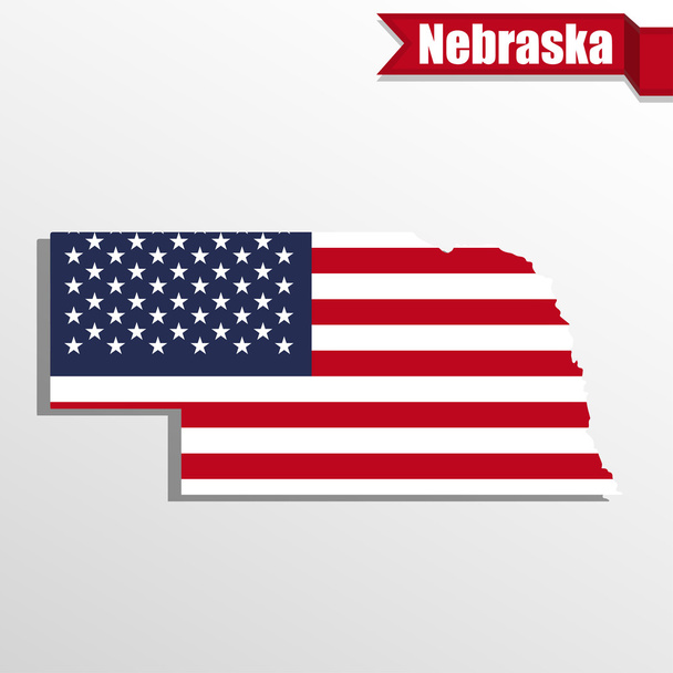Nebraska Mapa del estado con la bandera de Estados Unidos dentro y cinta
 - Vector, Imagen
