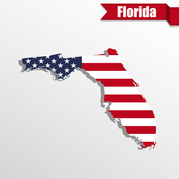 Mapa del estado de Florida con bandera estadounidense dentro y cinta
 - Vector, imagen