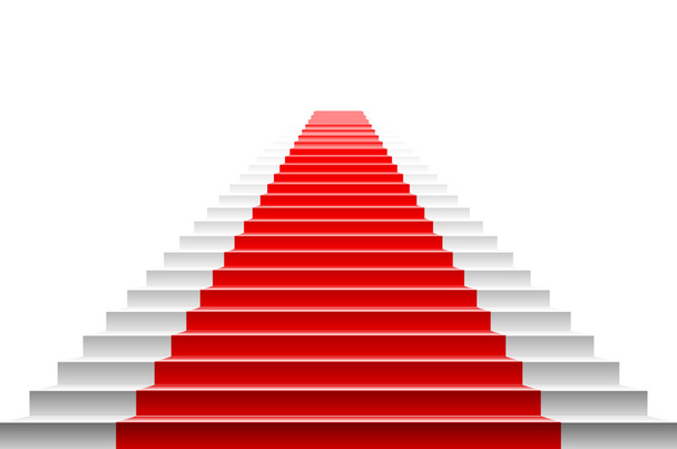 Stairs covered with red carpet. Scene illuminated by a spotlight - Διάνυσμα, εικόνα